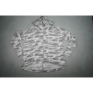 Lucky Brand‎ Sweater Womens Large Gray White Camouflage Cowl Thermal Waffle Knit